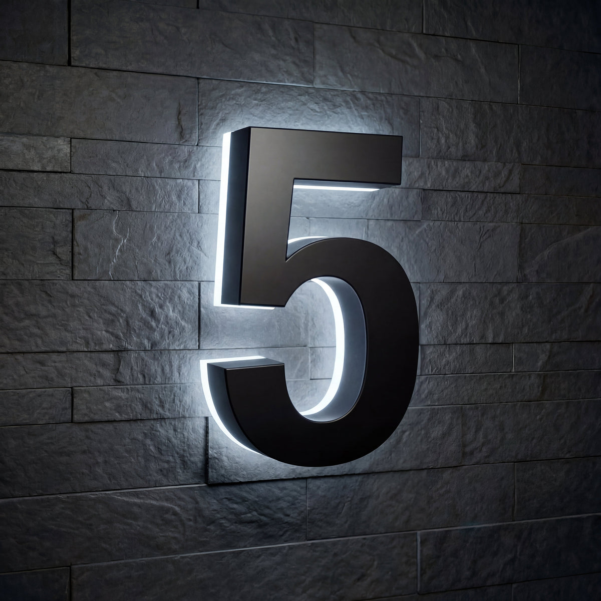 5 inch backlit house numbers - 6000k Stainless Steel - Waterproof
