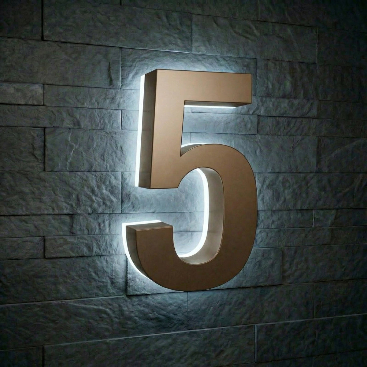 5 inch backlit house numbers - 6000k Stainless Steel - Waterproof