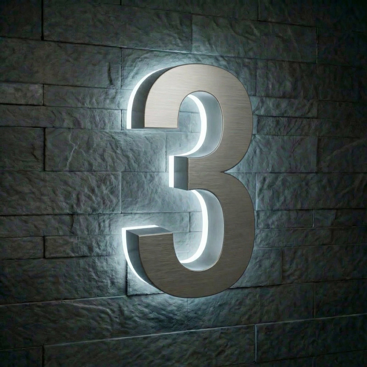 5 inch backlit house numbers - 6000k Stainless Steel - Waterproof