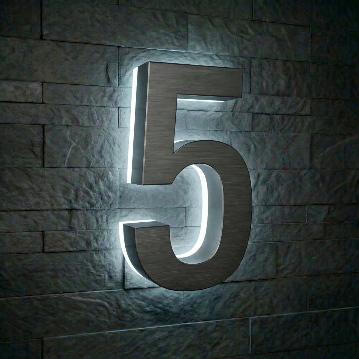 5 inch backlit house numbers - 6000k Stainless Steel - Waterproof