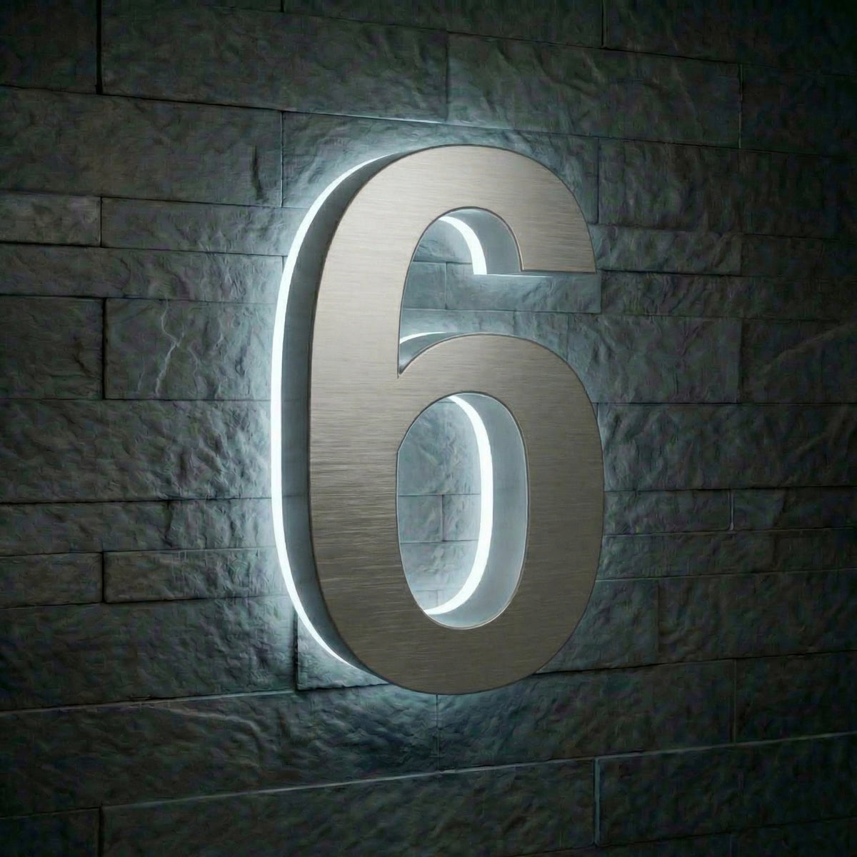 5 inch backlit house numbers - 6000k Stainless Steel - Waterproof