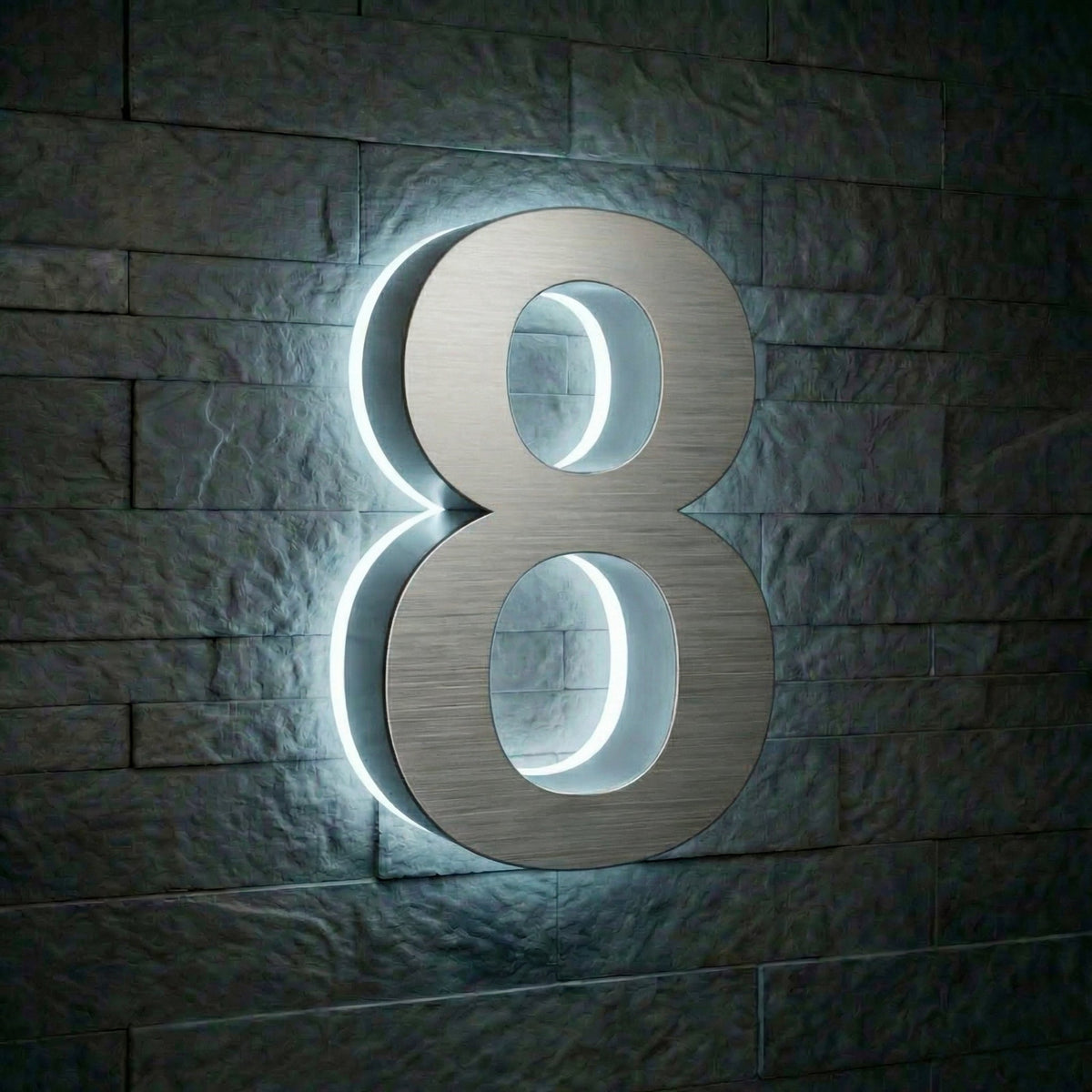 5 inch backlit house numbers - 6000k Stainless Steel - Waterproof