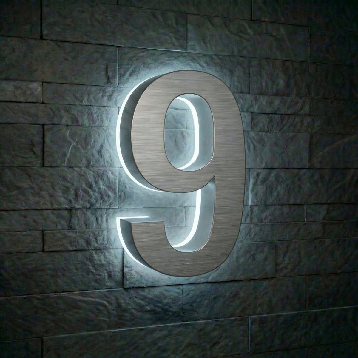 5 inch backlit house numbers - 6000k Stainless Steel - Waterproof